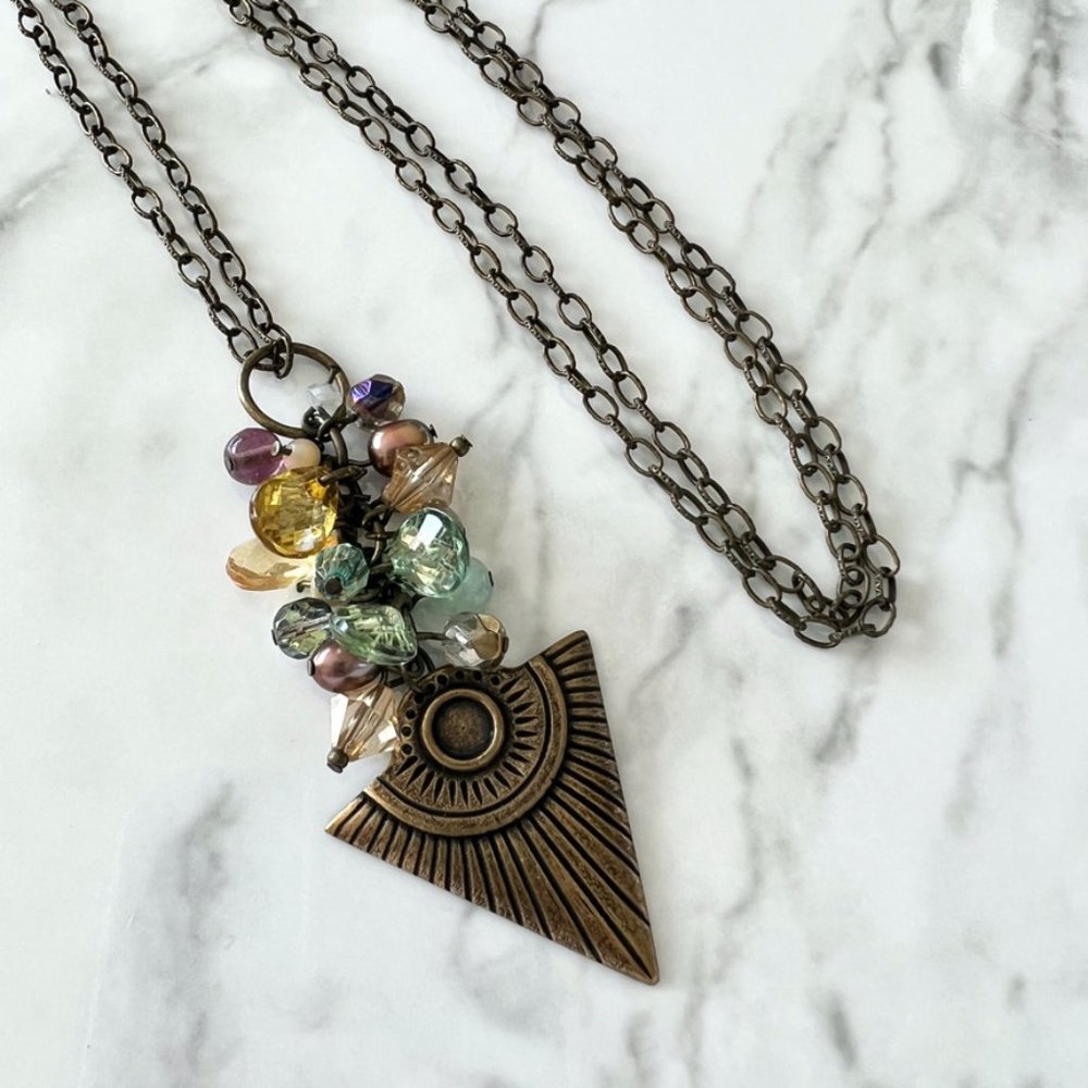 Handcrafted Long Beaded Geometric Necklace NEW